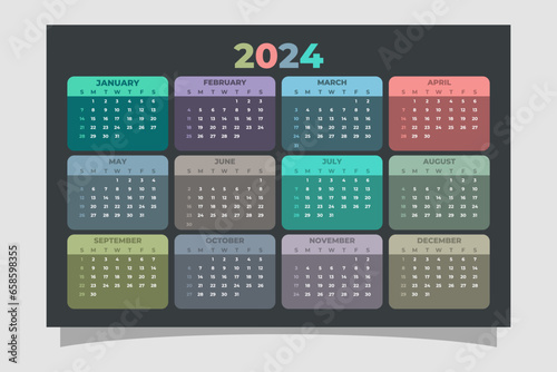 Fototapeta Naklejka Na Ścianę i Meble -  Creative minimal wall calendar 2024 template 
