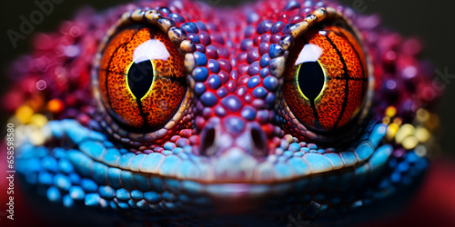Stunning macro of Toke s colorful gecko eyes, front view, Front View of Exotic Gecko Eye Ai Generative