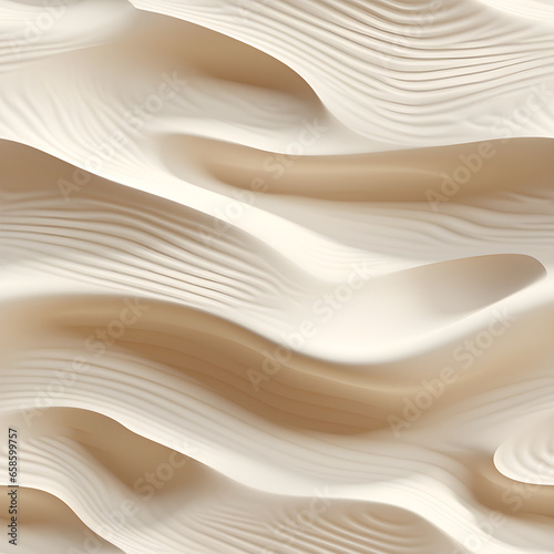 Seamless white sandy beach or desert sand dunes tileable texture. Boho chic light brown clay colored summer repeat pattern background. A high resolution 3D. Generative AI