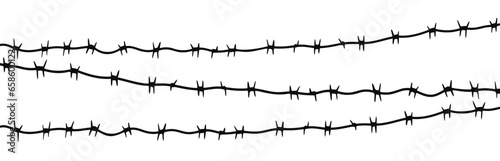 Barrier barbwire for prison, illustration of collection border prison. Barbed wire black silhouettes vector frame borders.