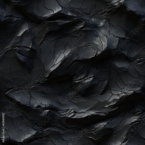 Seamless luxurious rough raw black lava rock background texture. Tileable natural dragon stone or obsidian cave wall repeat pattern. Luxury concept wallpaper backdrop. Generative AI