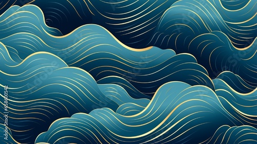 Retro vibes luxury water waves seamless pattern. Blue sea water wave background in art deco style. vector illustration. element for design