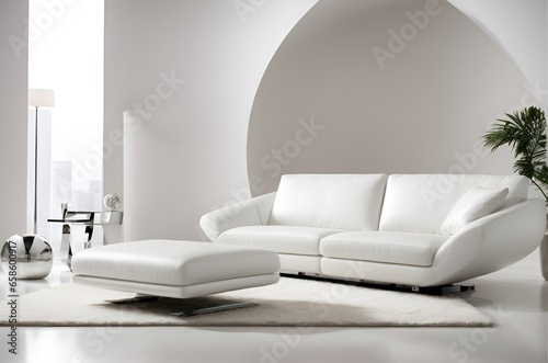 White Color Minimalist Sofa and Futuristic Living Room Elegance © Hashen