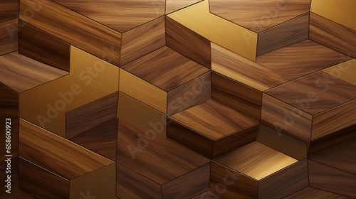 Wood design 3d texture with gold decor. Material wood walnut and gold. High quality seamless realistic texture
