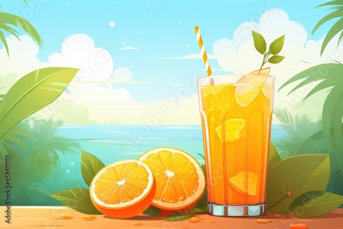 Orange juice on the summer background
