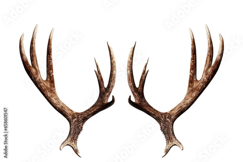 Reindeer horns, deer antlers isolated on white transparent background, PNG. Christmas decoration  © Rawf8