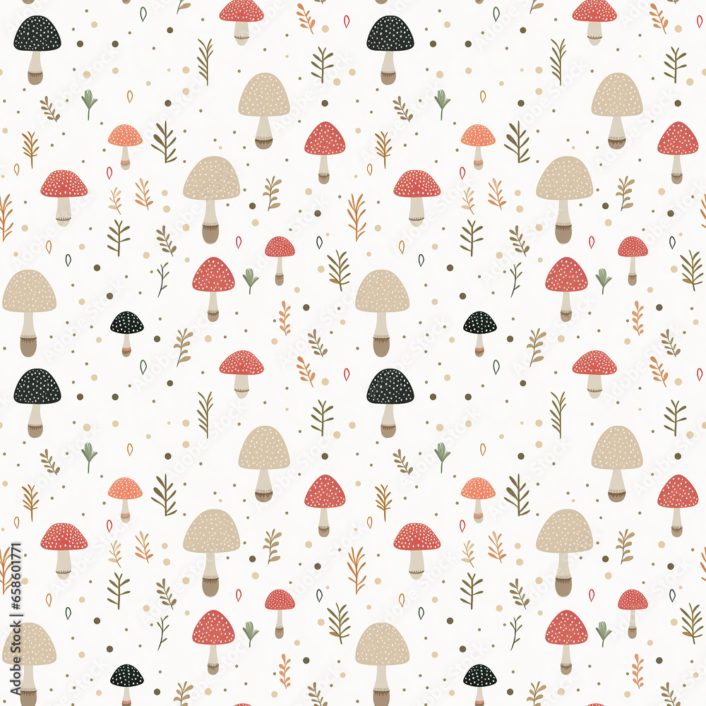 Mushroom seamless pattern. Amanita Muscaria (fly agaric) as seamless pattern. Red mushroom pattern. Mushroom seamless pattern. Amanita Muscaria (fly agaric) as seamless pattern. Red mushroom pattern.