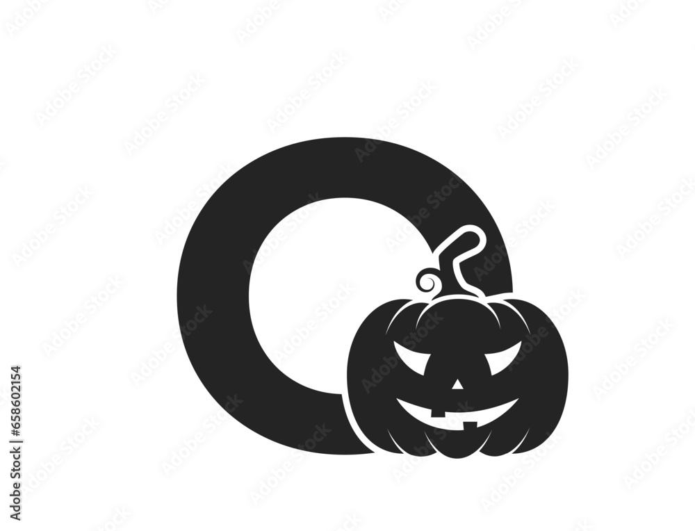 letter o with jack o lantern. creative halloween alphabet logo. pumpkin face isolated vector image letter o with jack o lantern. creative halloween alphabet logo. pumpkin face isolated vector image