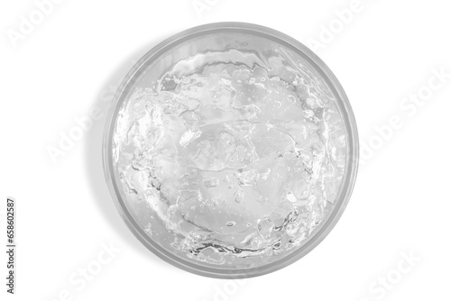 Transparent cosmetic gel with a transparent jar. On an empty background.