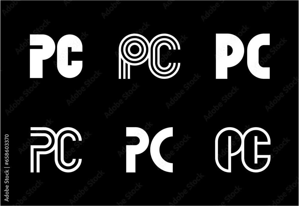 Set of letter PC logos. Abstract logos collection with letters. Geometrical abstract logos Set of letter PC logos. Abstract logos collection with letters. Geometrical abstract logos