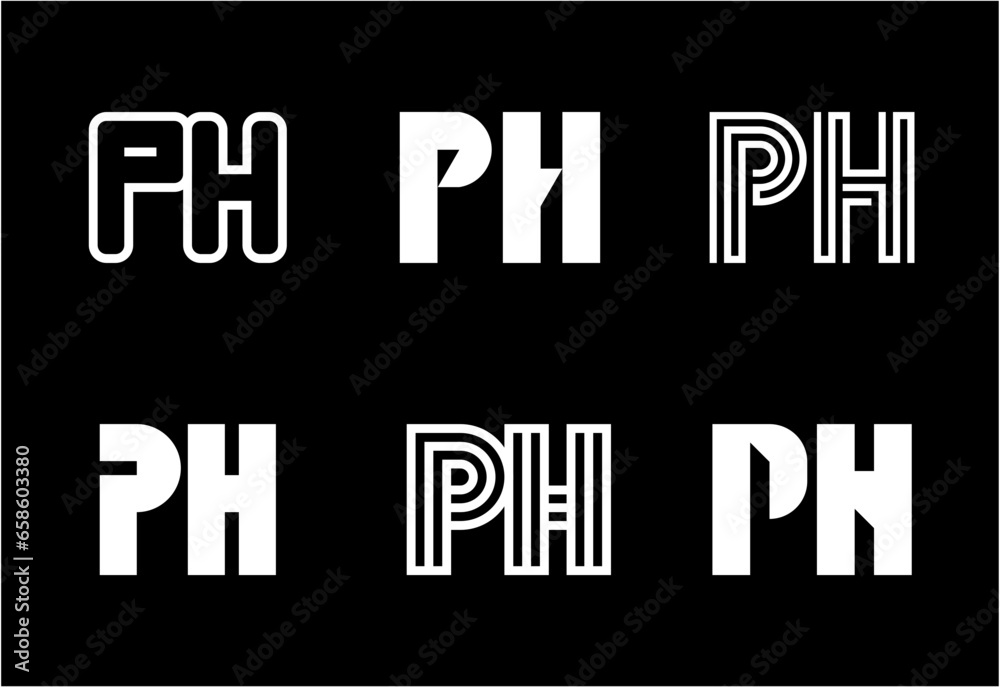 Set of letter PH logos. Abstract logos collection with letters. Geometrical abstract logos