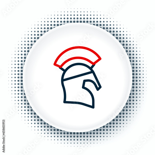 Line Greek helmet icon isolated on white background. Antiques helmet for head protection soldiers with a crest of feathers or horsehair. Colorful outline concept. Vector