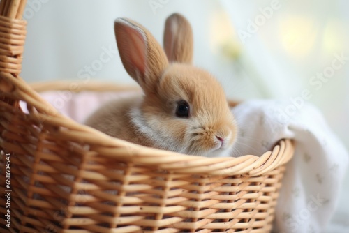 a bunny inside a basket. Generative AI