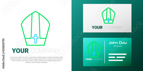 Line Pope hat icon isolated on white background. Christian hat sign. Colorful outline concept. Vector