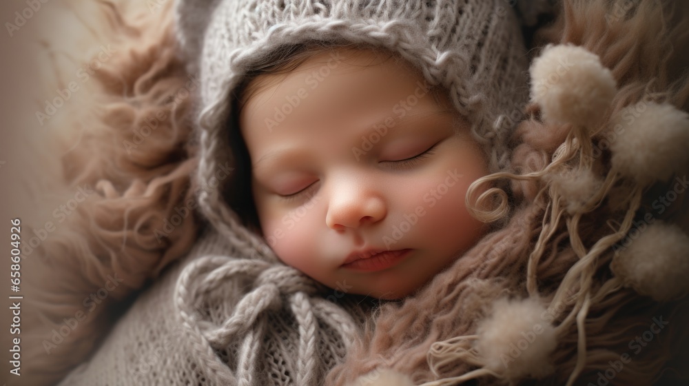Tiny bundle of joy in warm, handmade knitwear, a symbol of love and care. Tiny bundle of joy in warm, handmade knitwear, a symbol of love and care.