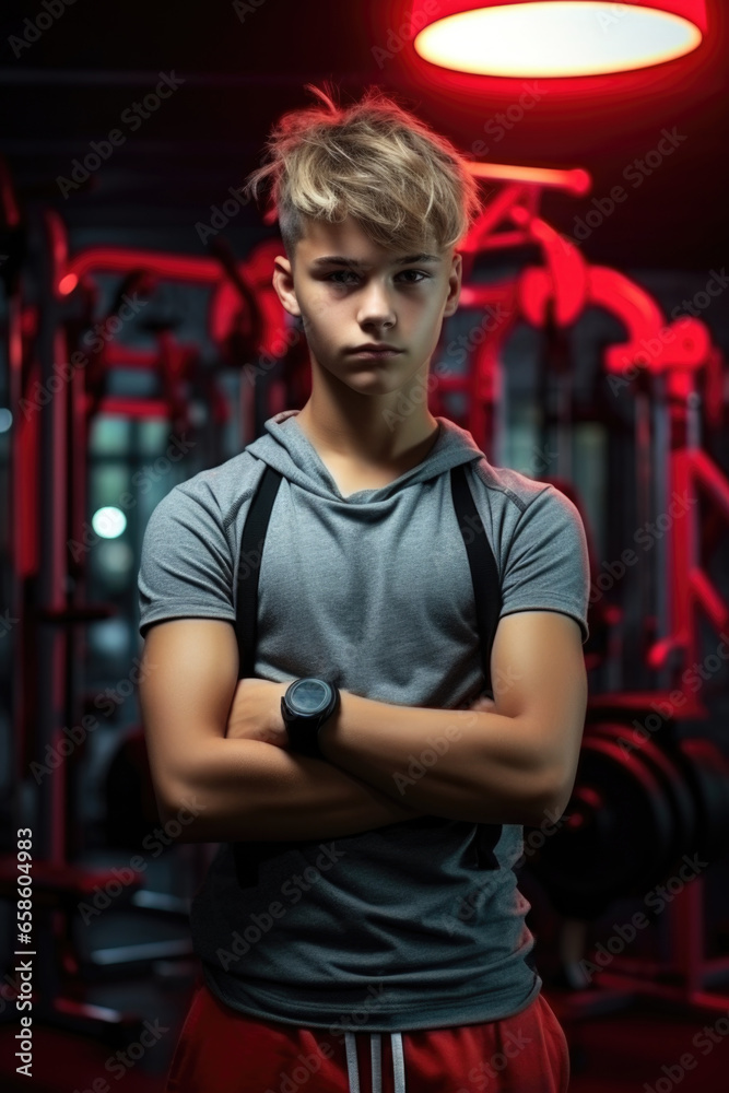 Portrait of a sports teenage boy in the gym. Portrait of a sports teenage boy in the gym.