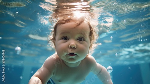 Tiny tots learn to swim with expert guidance, a fun and essential aquatic experience. photo
