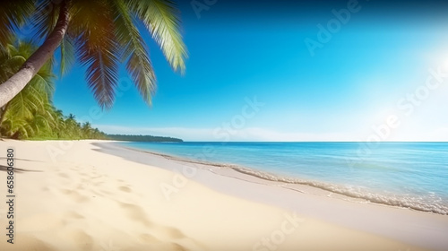 c, some palms near, calm sea with clear sky above. Banner © Рика Тс