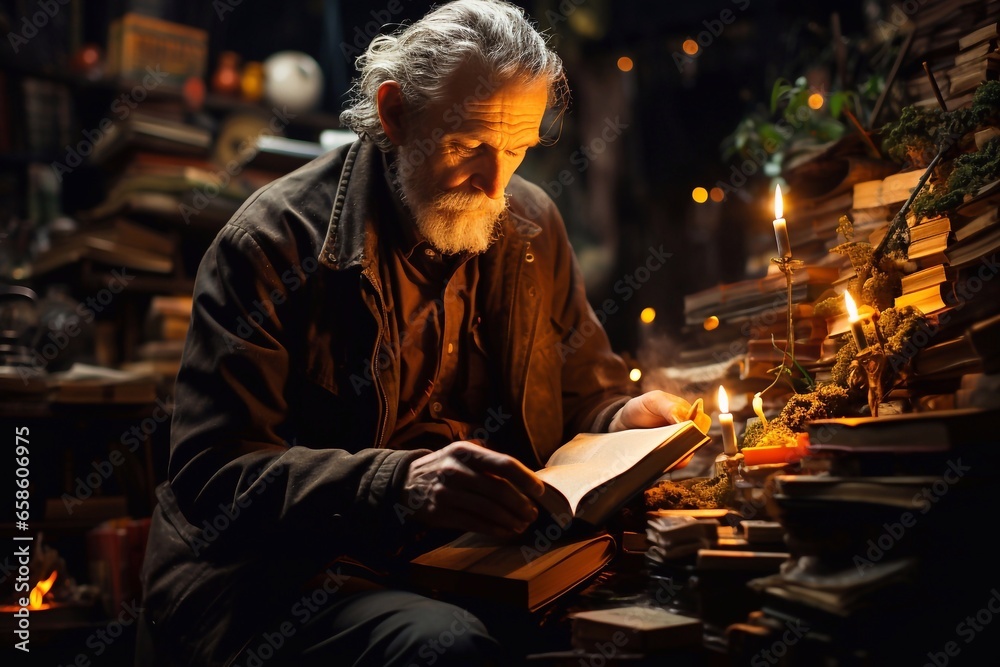 Library Retreat Serene Scene of a Man Engrossed in Reading, Generative Ai Library Retreat Serene Scene of a Man Engrossed in Reading, Generative Ai