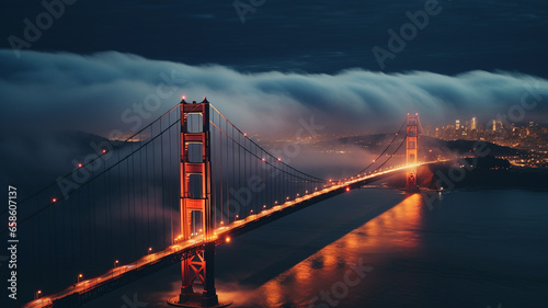 beautiful night view of a huge metal bridge