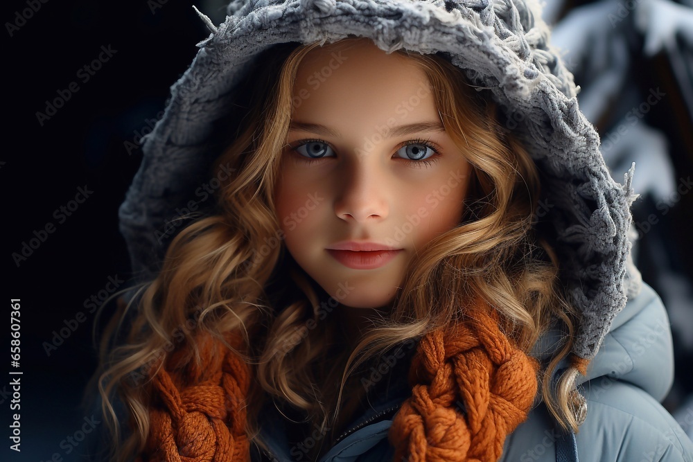 Seasonal Beauty Image of a Girl with White Golden Hair Blue Eye in Winter Clothes and Cap Generative Ai Seasonal Beauty Image of a Girl with White Golden Hair Blue Eye in Winter Clothes and Cap Generative Ai
