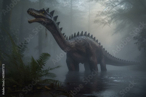 a misty Spinosaurus. Generative AI © Hadas