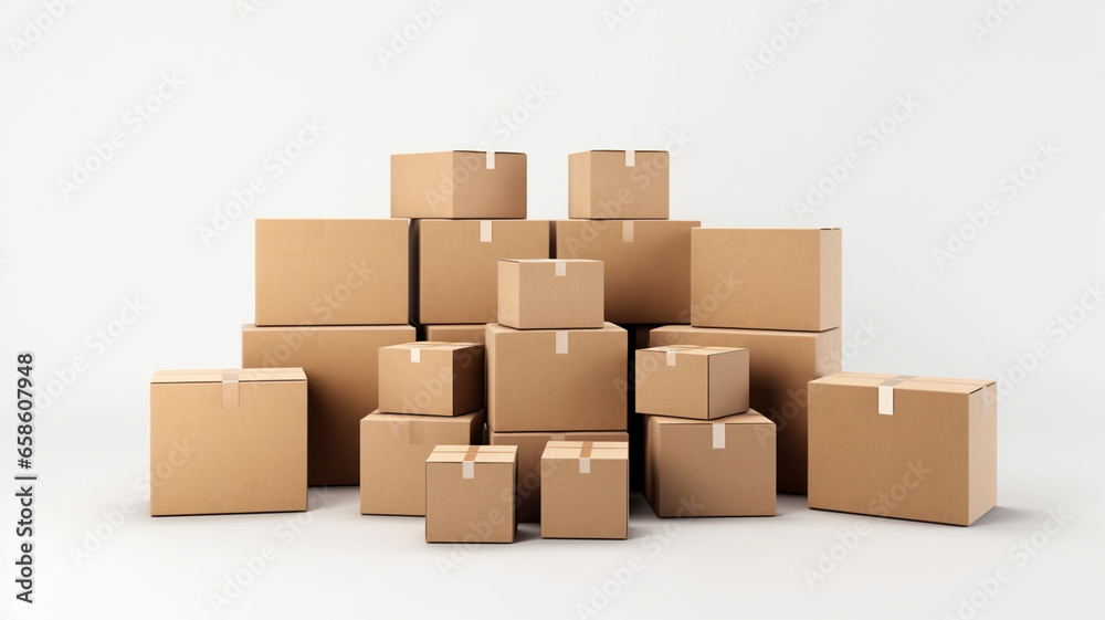 Cardboard boxes isolated on white background. 3d render illustration. generativa IA