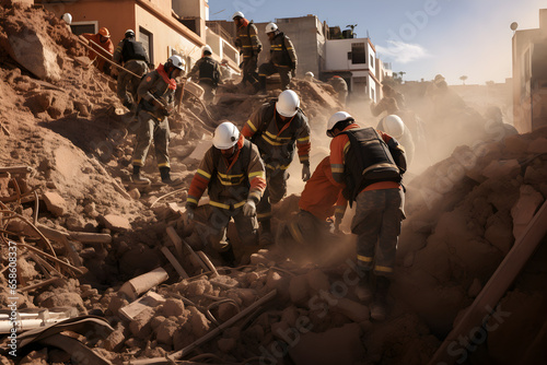 rescue workers during an earthquake disaster  photo