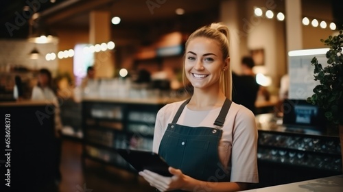 Small business owner woman using tablet 