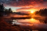 Beautiful sunrise over natural North Carolina landscape. Generative AI