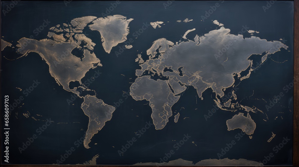 Fototapeta premium World map in blackboard, AI generated Image