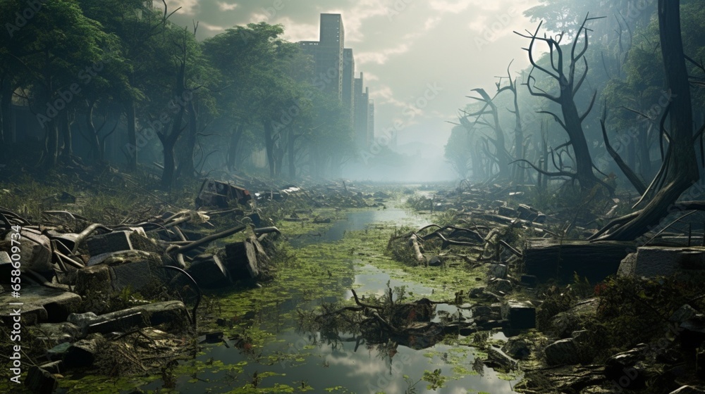 Ecosystem collapse: When pollution disrupts natural habitats. Stock ...