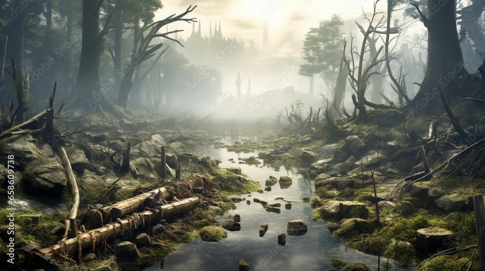 Ecosystem collapse: When pollution disrupts natural habitats. Stock ...