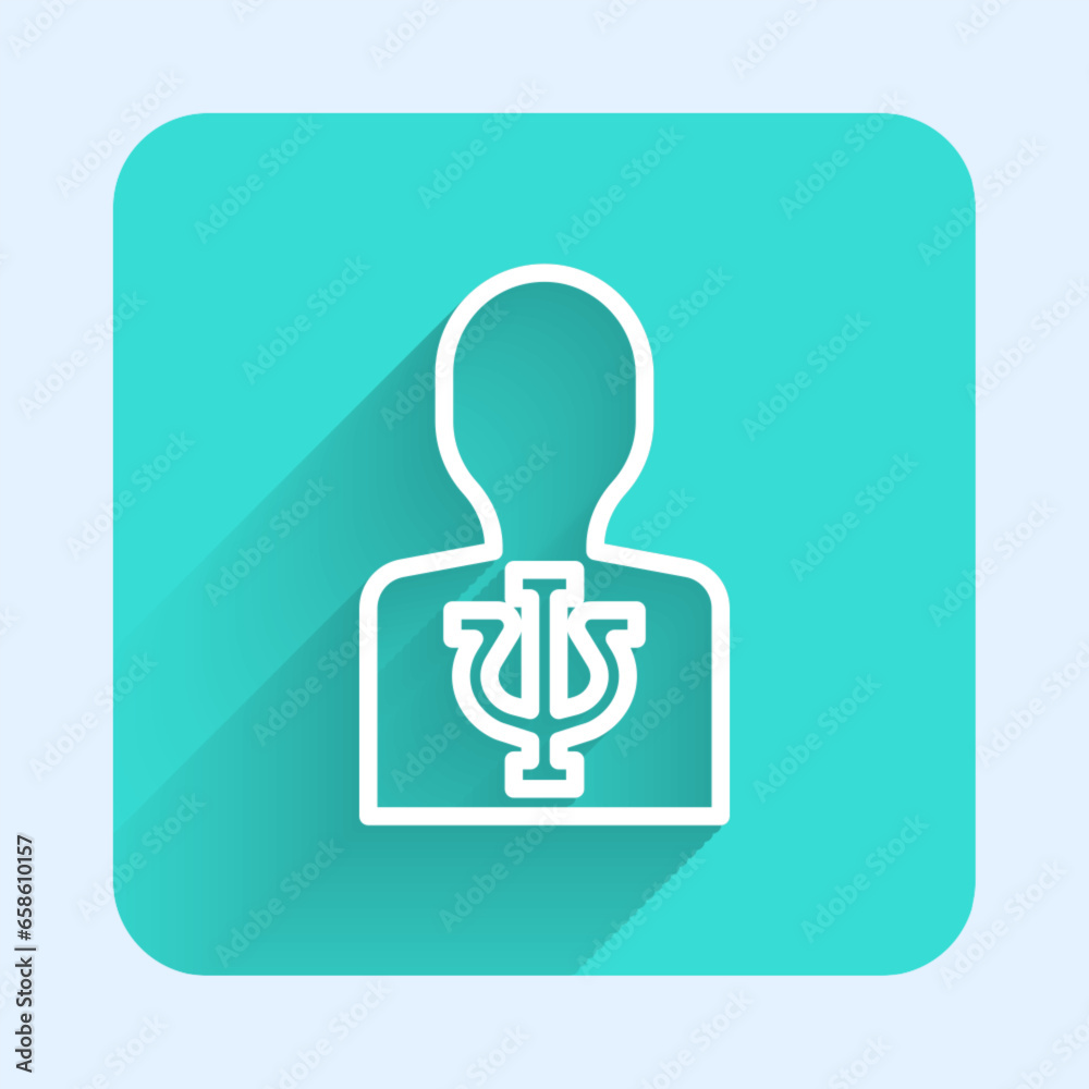 White line Psychology icon isolated with long shadow background. Psi symbol. Mental health concept, psychoanalysis analysis and psychotherapy. Green square button. Vector White line Psychology icon isolated with long shadow background. Psi symbol. Mental health concept, psychoanalysis analysis and psychotherapy. Green square button. Vector