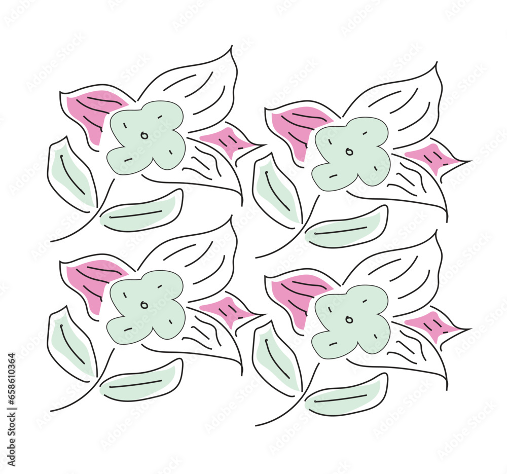 vector Decorative floral or Tropical flowers, leaves and twigs