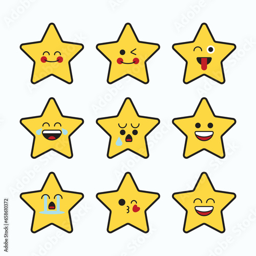 Cute star emoticons icons set.