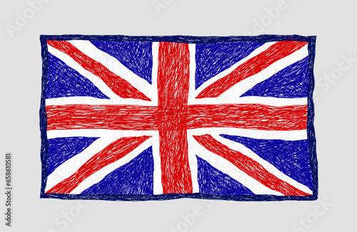 Great Britain flag drawn in children's style with pencils