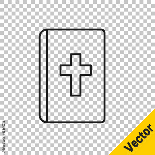 Black line Holy bible book icon isolated on transparent background. Vector