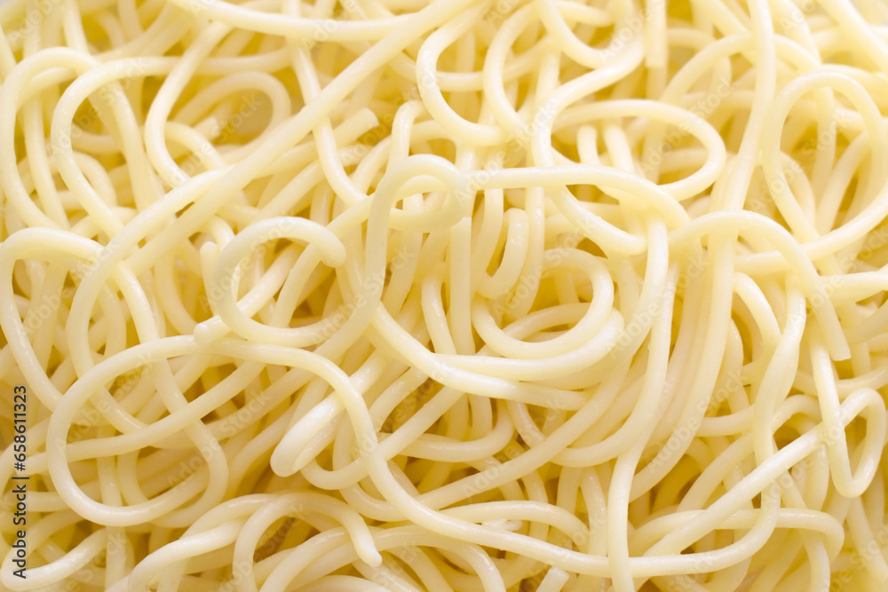 Spaghetti texture background. Cooked pasta texture. Italian food.
