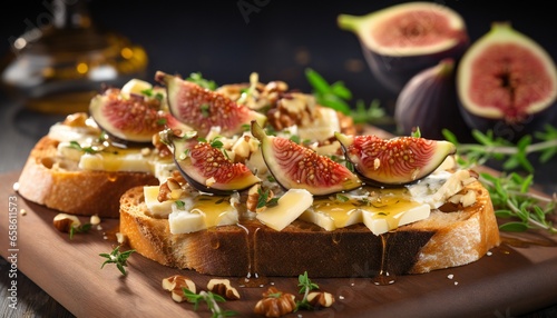 Bruschetta with figs feta cheese and honey