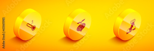 Set Isometric Meteorology thermometer, Beet and Waterproof rubber boot icon. Vector