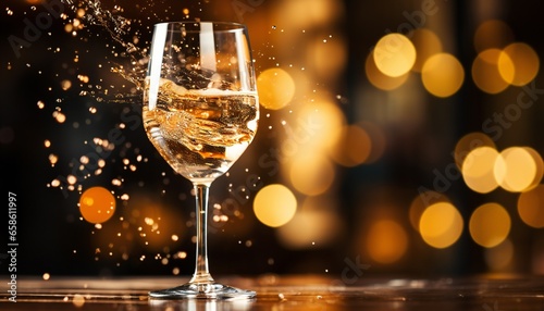 holiday-themed glass of white wine 