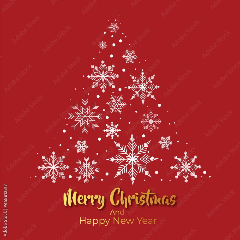Christmas tree with snowflakes in red background Christmas tree with snowflakes in red background