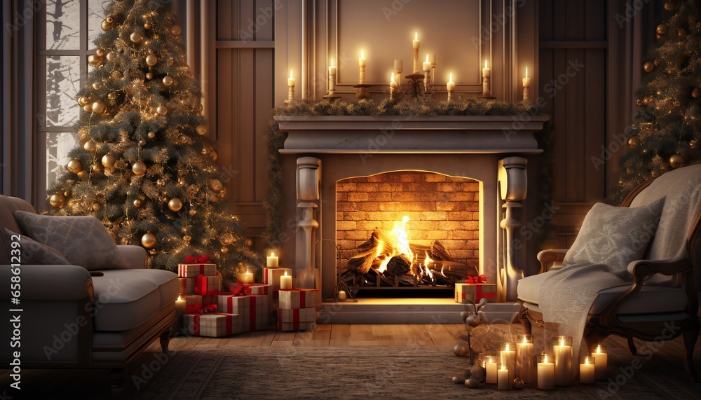 fireplace with christmas decorations