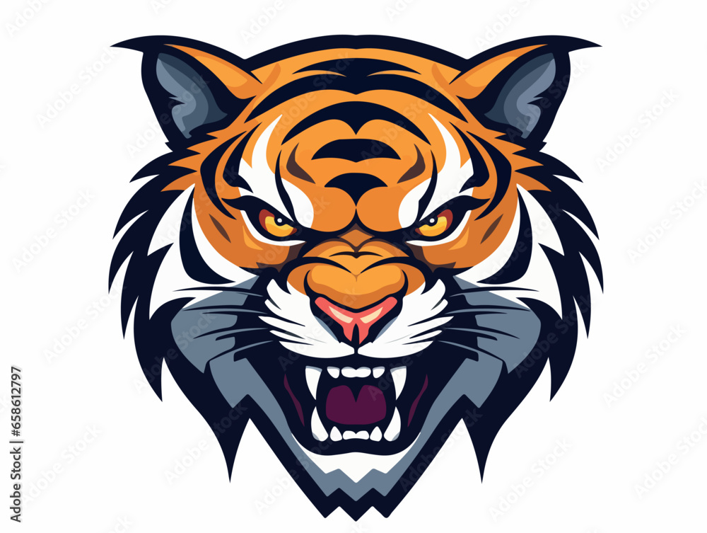 Fototapeta premium Angry tiger esport logo vector illustration with isolated background