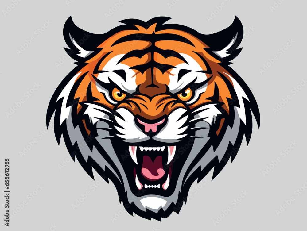 Angry tiger esport logo vector illustration with isolated background