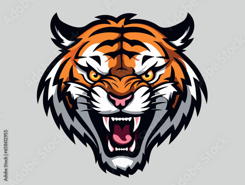 Fototapeta Naklejka Na Ścianę i Meble -  Angry tiger esport logo vector illustration with isolated background