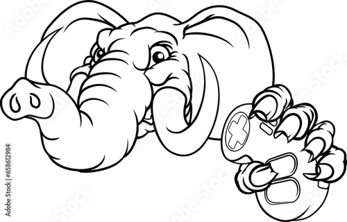 Elephant Video Games Controller Gamer Mascot photo