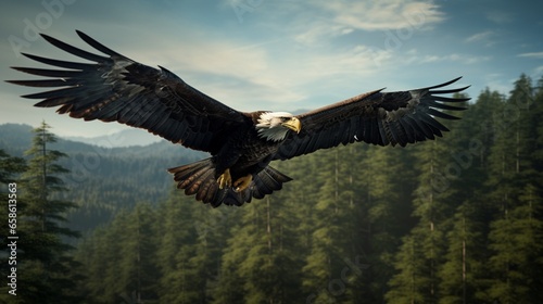 Wallpaper Mural A magnificent bald eagle soaring high above the forest canopy Torontodigital.ca