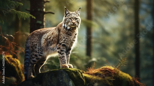 a regal bobcat perched on a rocky outcrop in a remote woodland